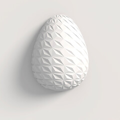 Easter concept. One white egg with geometric original changing patterns on the surface on a white background. Square composition. 3d illustration