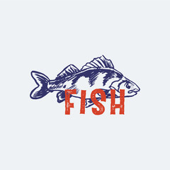 Fish label hand drawn mascot design
