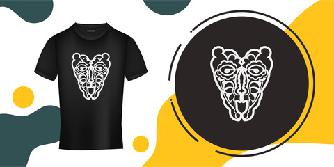 Face from Polynesian patterns. Tiki mask in Hawaiian style. Template for prints of t-shirts. Vector
