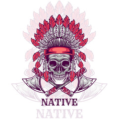 indian skull with axes illustration