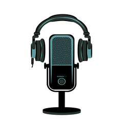 Microphone and headphones, podcast concept, flat design, vector illustration, icon, logo template.