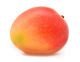 Mango raw ripe whole exotic fruit closed up isolated on white