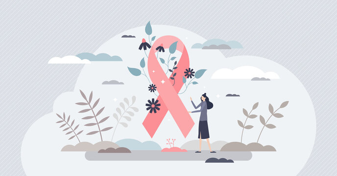 Breast cancer awareness and symbolic disease prevention tiny person concept