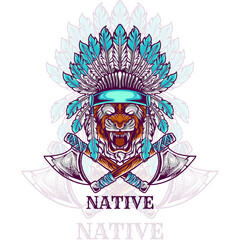Naklejka premium tiger head indian native illustration