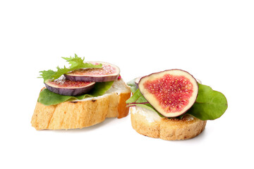 Fresh tasty bruschettas on white background