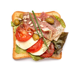 Fresh tasty bruschetta on white background