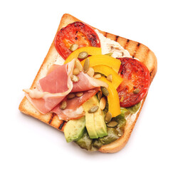 Fresh tasty bruschetta on white background