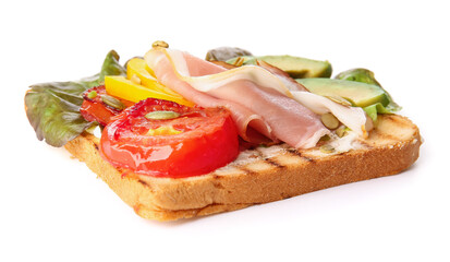 Fresh tasty bruschetta on white background