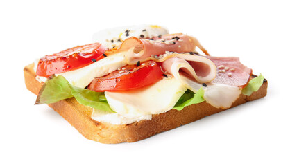 Fresh tasty bruschetta on white background
