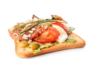 Fresh tasty bruschetta on white background
