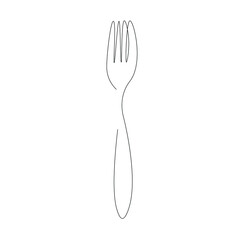 Fork silhouette line drawing, vector illustration