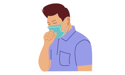 Cold, flu. Man with mask. Design vector flat illustration