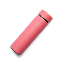 Modern thermos on white background