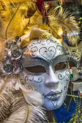 White Venetian Mask Feathers Venice Italy