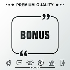 Bonus writing icon. Text inside quote symbol.
