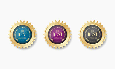 The best contributor Medal Award vector set, Gold medal, Realistic medal,