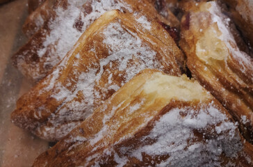 cake of puff, powdered bakery. Photo food