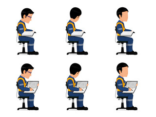 set of industrial worker is working with his document