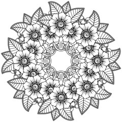 Mehndi flower decoration in ethnic oriental, indian style. doodle ornament. outline hand draw illustration. coloring book page.