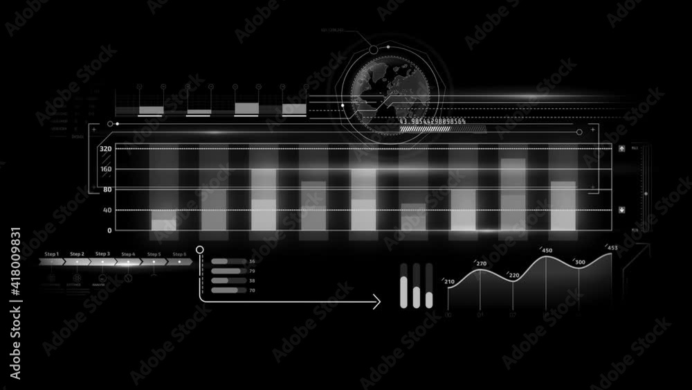 Poster a panel of stock charts in augmented reality, animation with alpha channel.