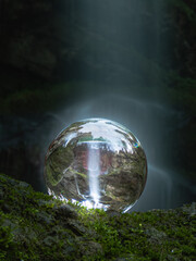 Wasserfall - Spiegelung in Glaskugel
