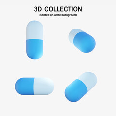 capsule pill isolated on white background, medical equipment - 3D render