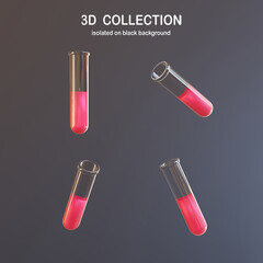 Science test tube isolated on black background, Science equipment - 3D render