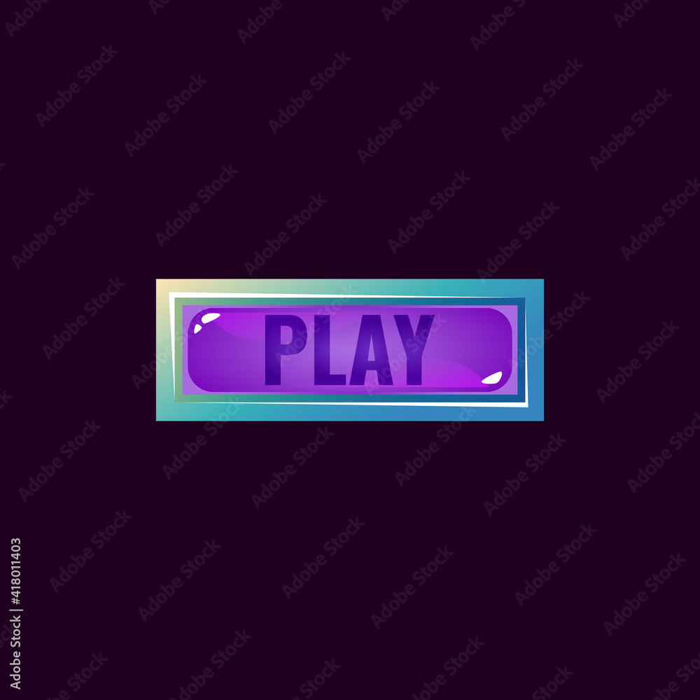 Aufkleber game ui jelly play button with fantasy blue border for gui asset elements vector illustration