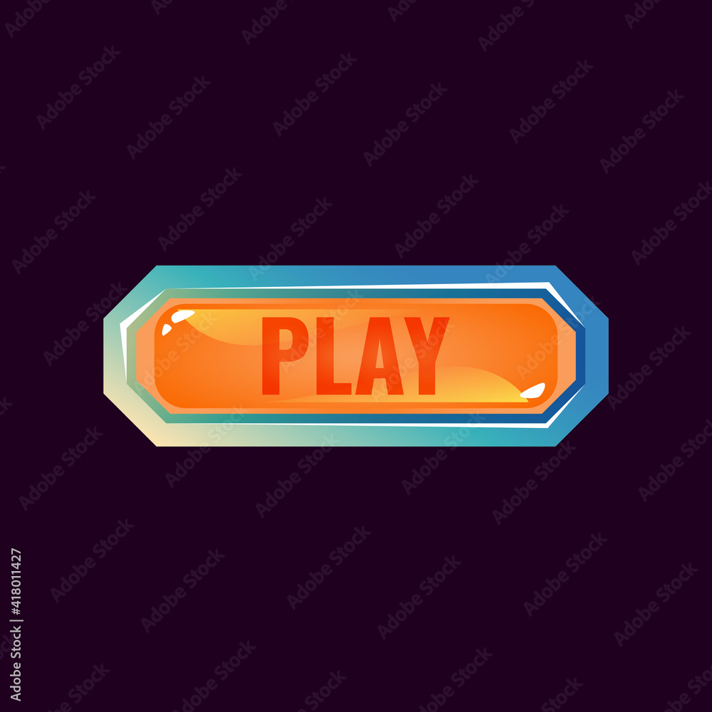 Poster game ui jelly play button with polygon glossy blue border for gui asset elements vector illustration