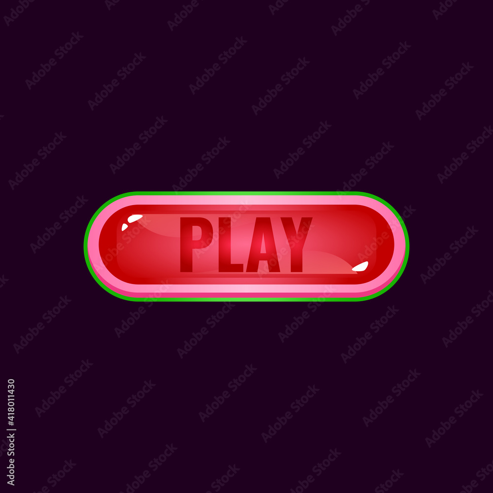 Poster game ui rounded jelly play button with casual border for gui asset elements vector illustration