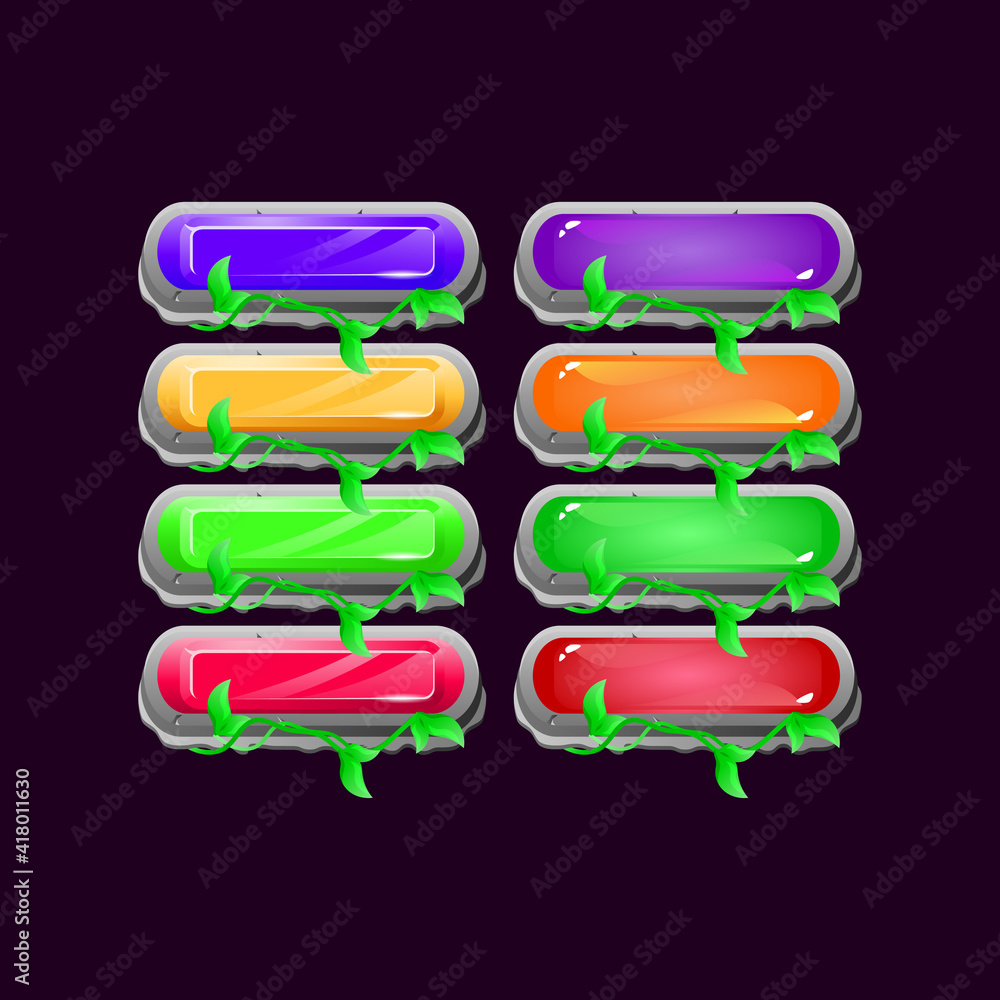 Fototapete set of game ui rounded stone leaves diamond and jelly colorful button for gui asset elements vector 