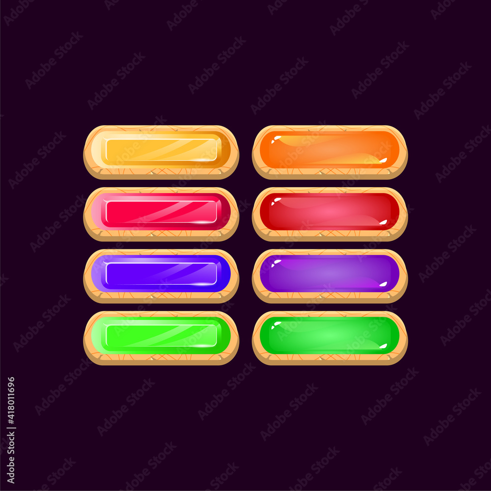 Aufkleber set of game ui rounded wooden diamond and jelly colorful button for gui asset elements vector illust