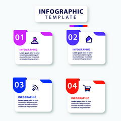 Business infographic thin line process with square template design with icons and 4 options or steps. Vector illustration.