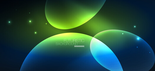 Neon ellipses abstract backgrounds. Shiny bright round shapes glowing in the dark. Vector futuristic illustrations for covers, banners, flyers and posters and other
