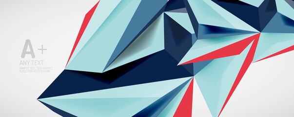 Fototapeta premium Vector triangle geometric backgrounds. Low poly 3d shape on light backdrop. Vector illustration for covers, banners, flyers and posters and other designs