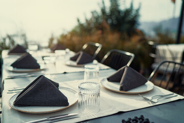 Table set at outdoor restaurant.