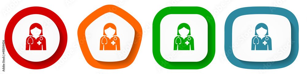 Aufkleber doctor vector icon set, flat design buttons on white background for webdesign and mobile phone appli