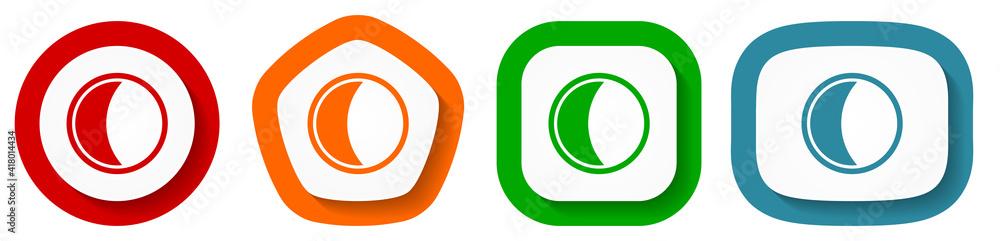 Aufkleber Moon vector icon set, flat design buttons on white background for webdesign and mobile phone applications