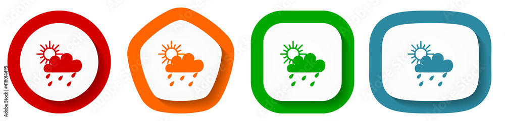 Poster Rain vector icon set, flat design buttons on white background for webdesign and mobile phone applications