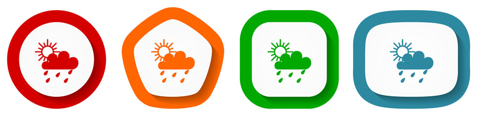 Rain vector icon set, flat design buttons on white background for webdesign and mobile phone applications