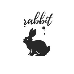 Rabbit animal silhouette isolated on white background. Vector flat illustration. For banners, cards, advertising, congratulations, logo.