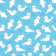 Cute cartoon seal. Vector illustration. Seamless pattern.