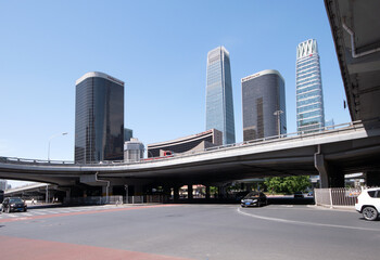 Obraz na płótnie Canvas Commercial buildings in Beijing International Trade Area under the blue sky