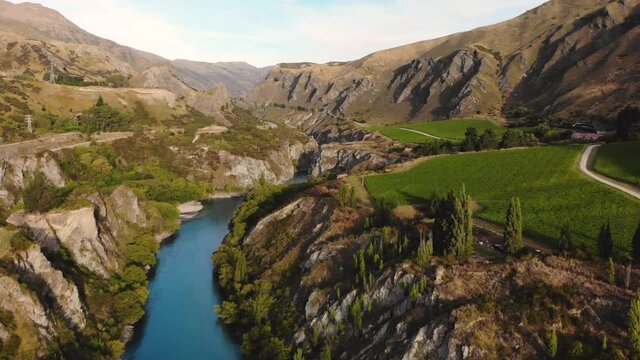 Aerial of beautifully located vineyard in New Zealand.  