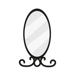Vintage oval mirror in black frame. Flat illustration.