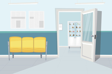 Hospital interior. Waiting for a doctor. Vector illustration