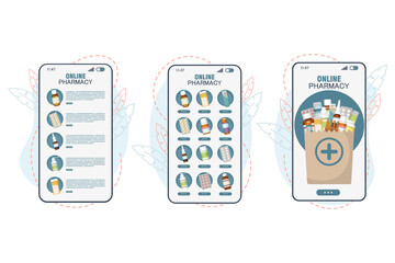 Purchase medicines online using your phone. Vector illustration