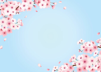 桜の手描きフレーム　横　空あり　右下左上