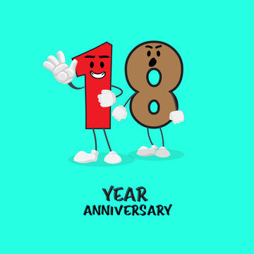18 NUMBER CUTE YEAR ANNIVERSARY CELEBRATION DESIGN VECTOR TEMPLATE ILLUSTRATION