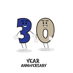 30 NUMBER CUTE YEAR ANNIVERSARY CELEBRATION DESIGN VECTOR TEMPLATE ILLUSTRATION